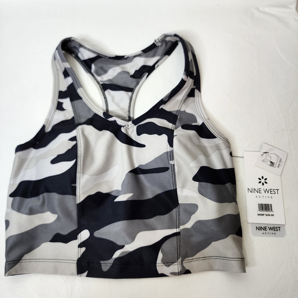 Nine West Active Sports Bra Camo Print Gray and Black Women's Size Small NWT